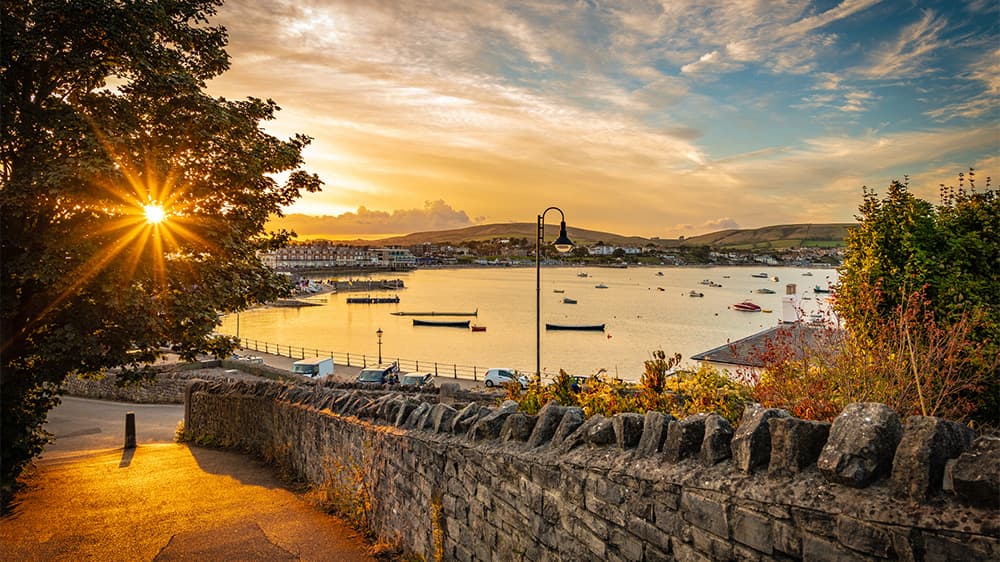 Sunset at Swanage Harbour in Dorset