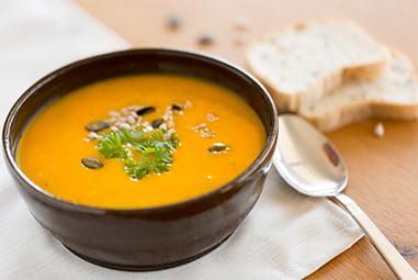 A bowl of homemade pumpkin soup