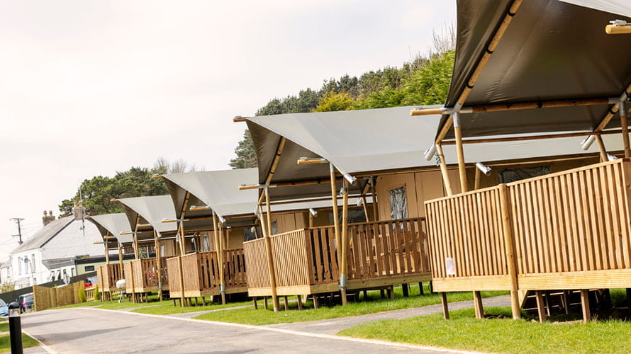 A row of glamping tents at Newquay in Cornwall