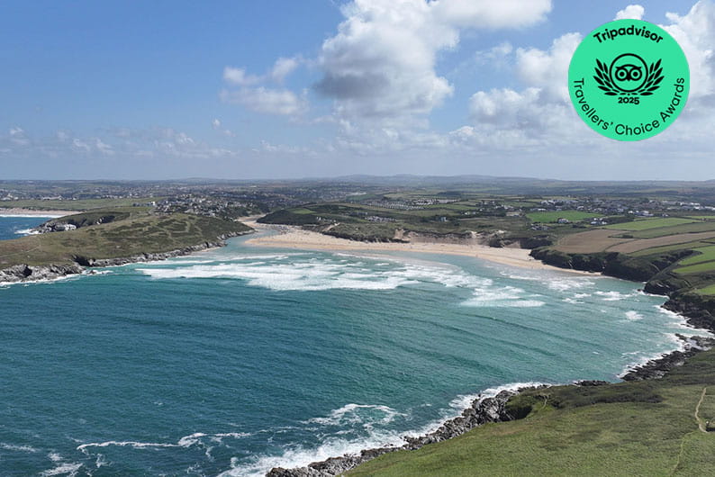 An aerial view of Crantock Beach in Cornwall