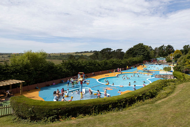 The outdoor swimming pool at Newquay Holiday Park in Cornwall