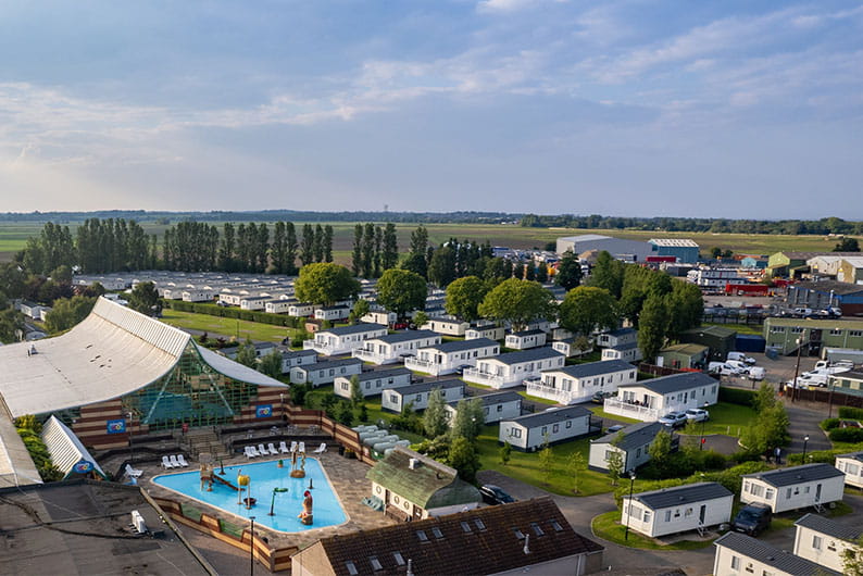 An aerial view over the caravans and lodges at Vauxhall Holiday Park in Great Yarmouth