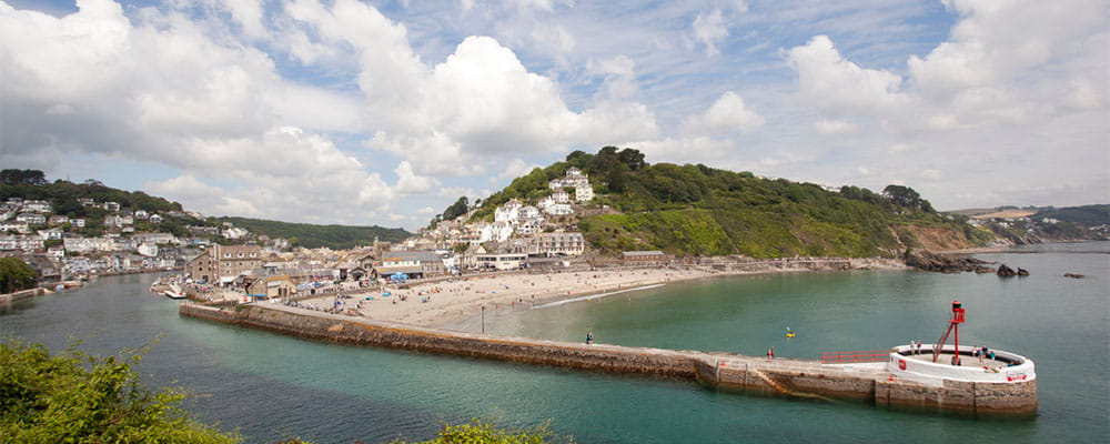 Looe Beach and harbour in Cornwall