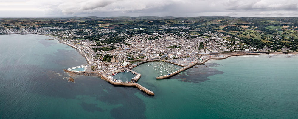 An aerial view over Penzance in Cornwall