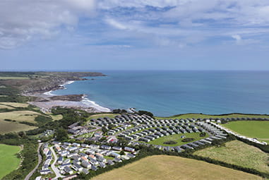 An aerial view over Sea Acres Holiday Park in Cornwall