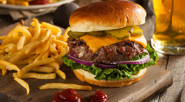 Gourmet burger and chips