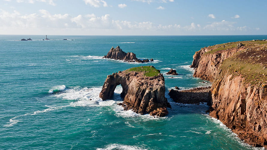 A view over the sea and cliffs at Lands End in Cornwall