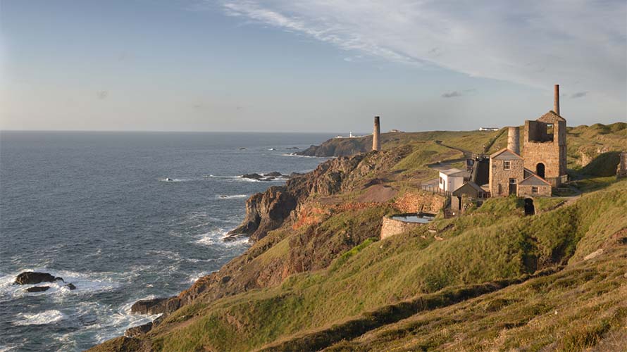 Historic tin mines standing along Cornwall's rugged coastline