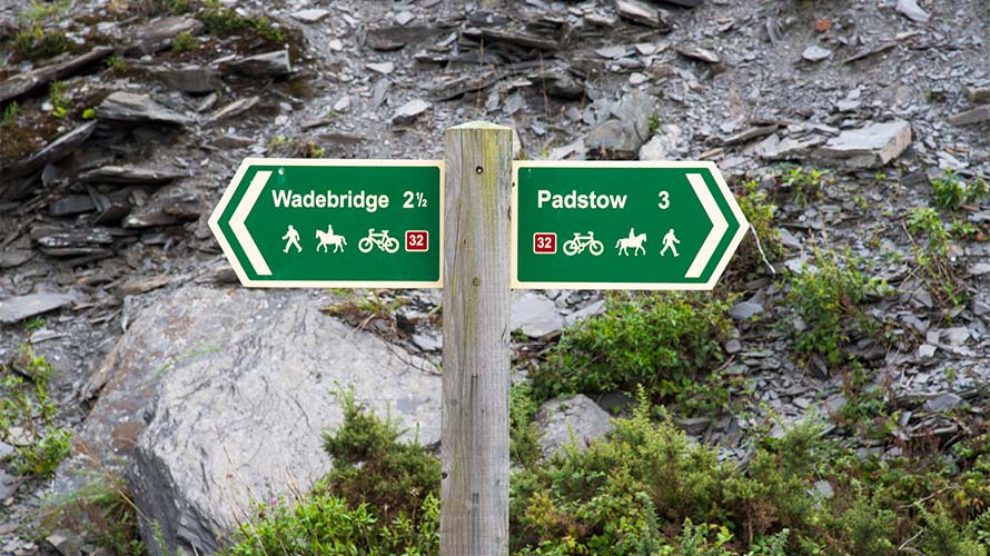 A signpost on the Camel Trail in Cornwall