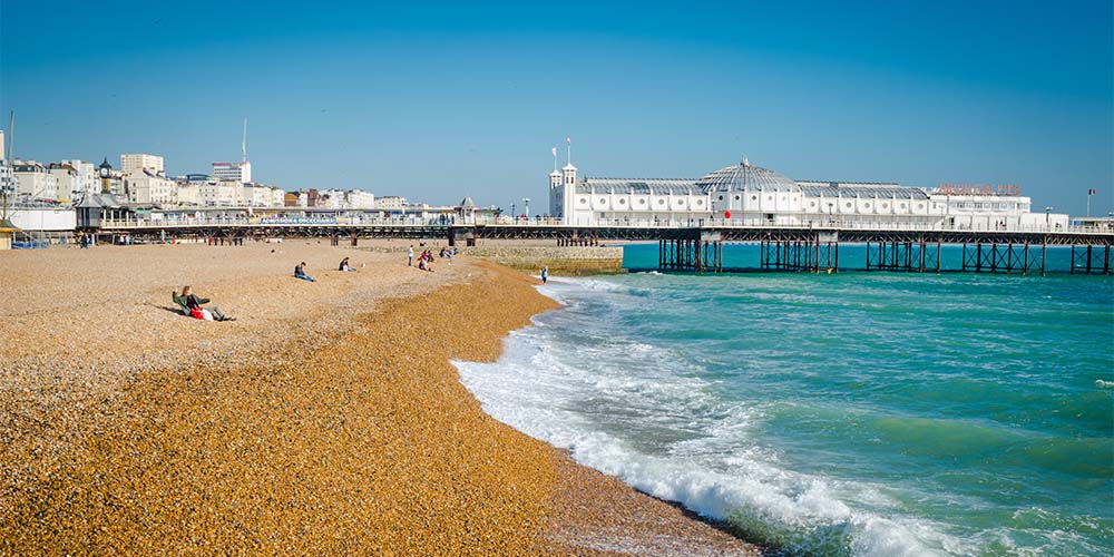 Brighton beach and pier on a sunny day