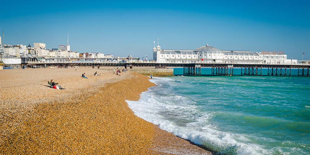 Brighton beach and pier on a sunny day