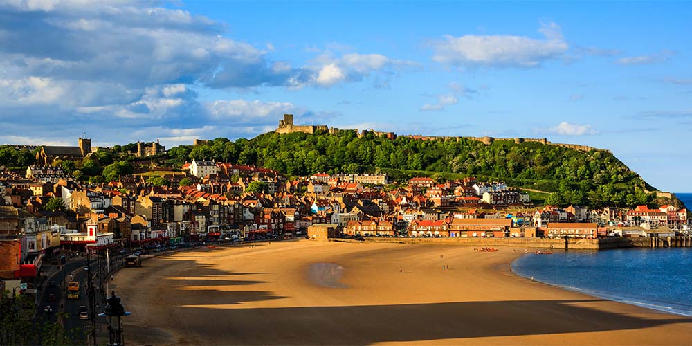 Scarborough's bay and beach on a sunny day