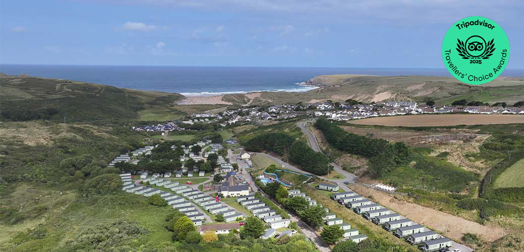 An aerial view over Holywell Bay Holiday Park