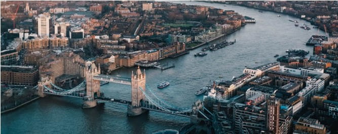 An aerial view of London Bridge and the River Thames
