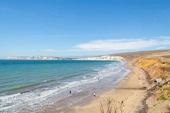 Shoreline and cliffs lining Compton Bay