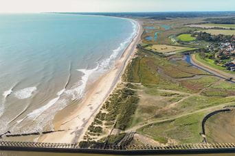 An aerial view of Walberswick Beach and coastline