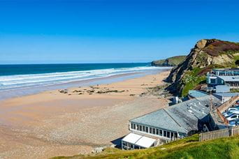 A sunny day at Watergate Bay in Cornwall