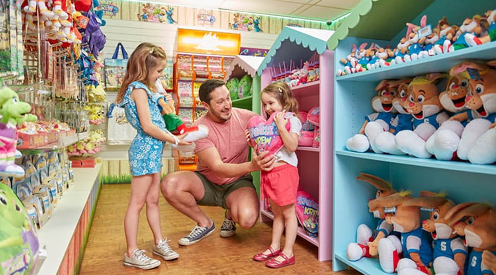 father and two children in a Kids Shop