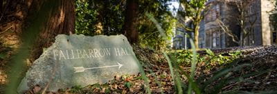 Stone with Fallbarrow Hall engraved pointing towards the hall