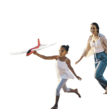 child and mother flying kite