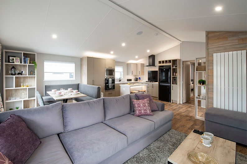 A spacious living room in a new lodge