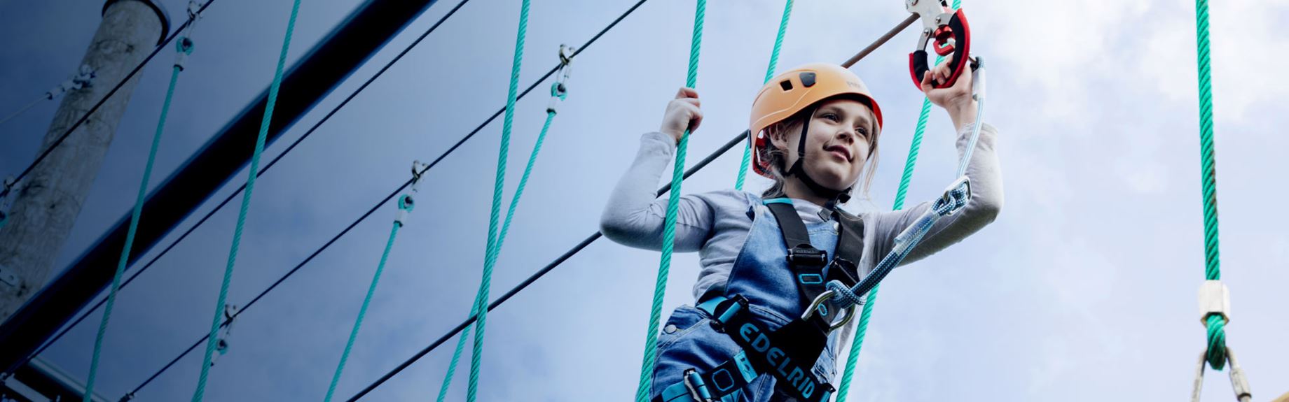 Girl climbing high ropes