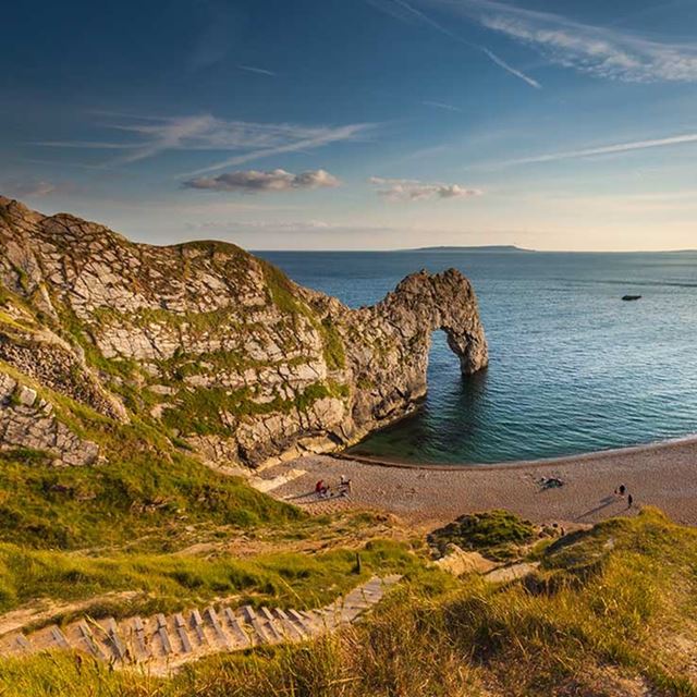 Durdle door rock formation and beach in Dorset