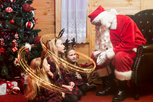 children in front of Santa Claus