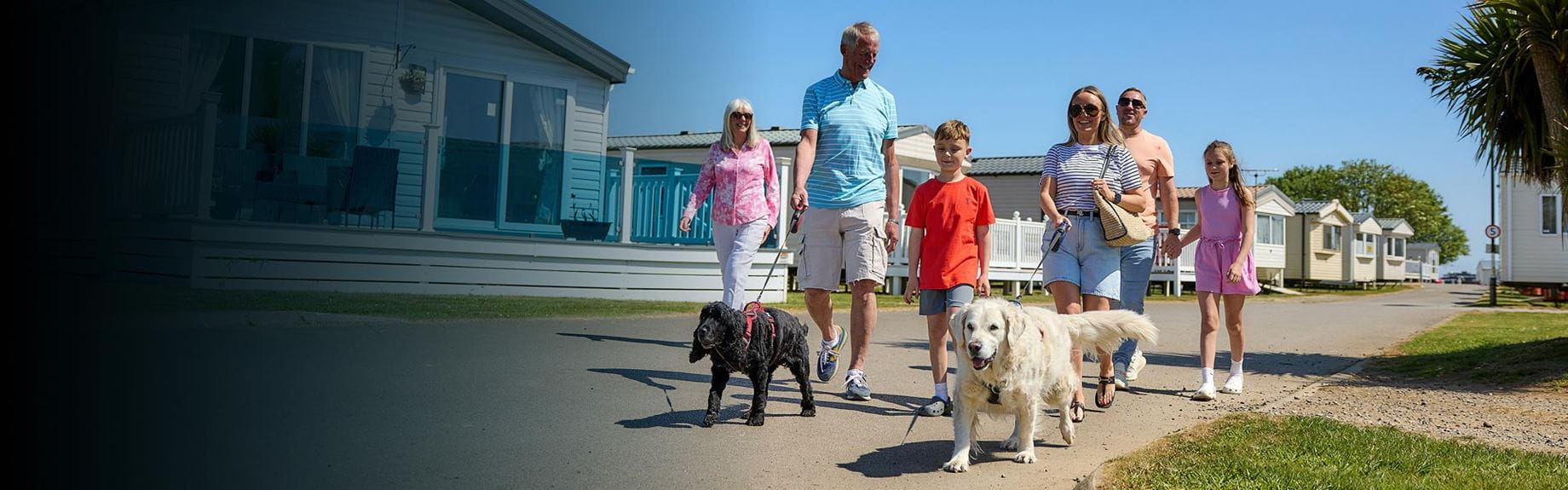 Family walking with dog