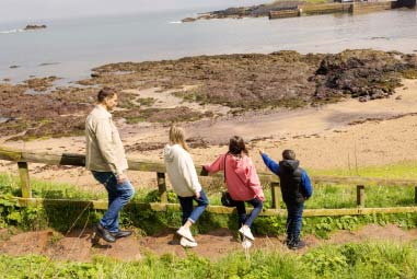 Family walking down to beach