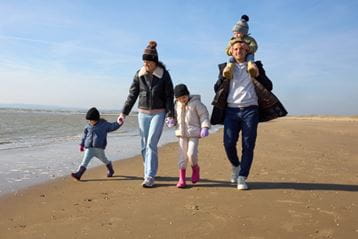 Family walking on beach