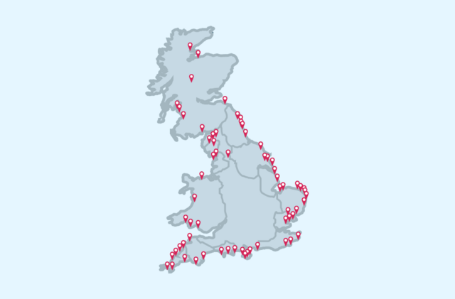 Map of the UK with Parkdean Resorts locations highlighted