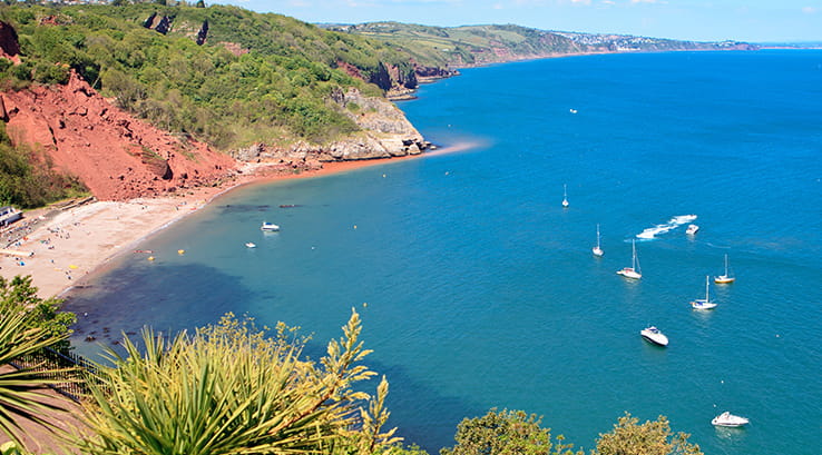 Picturesque view from clifftop of Babbacombe beach
