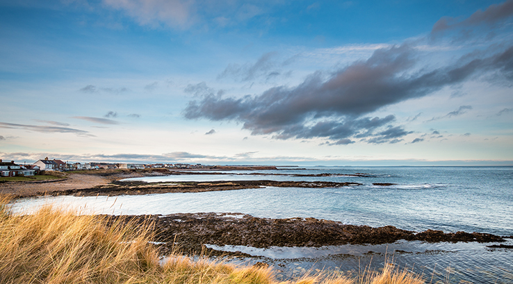 A view of Beadnell Bay from the dunes