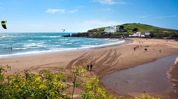 sunny day at Bigbury-on-Sea Beach