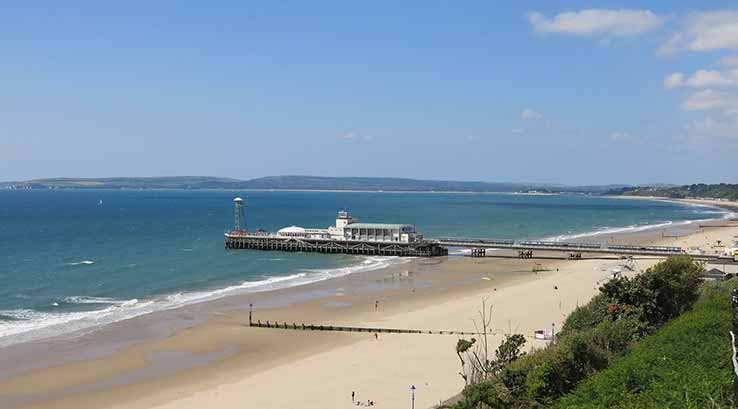 looking out over Bournemouth Beach on a sunny day