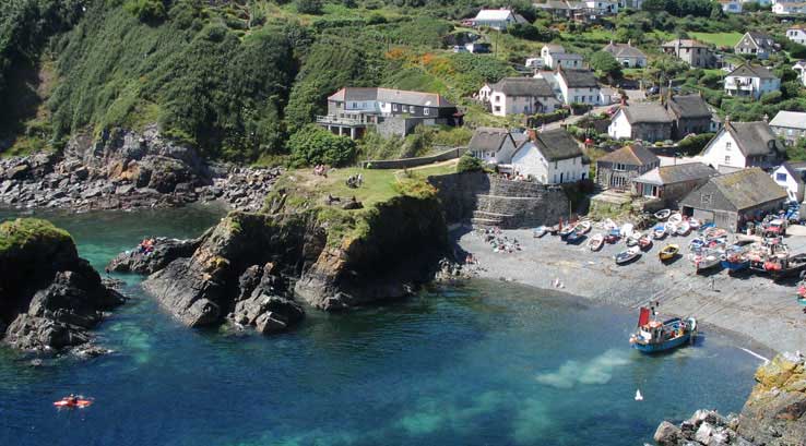 view from the cliffs down to Cadgwith Cove