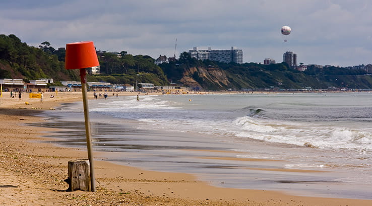 view along the seashore at canford cliffs beach