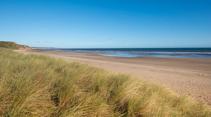 A view from the grassy dunes of Crimdon Beach in County Durham