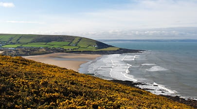 Panoramic landscape of Croyde Bay Beach