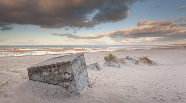 The anti-tank concrete blocks on the beach at Druridge Bay, Northumberland