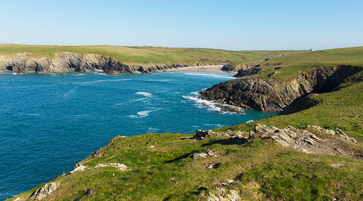 cliff top view of porth joke beach