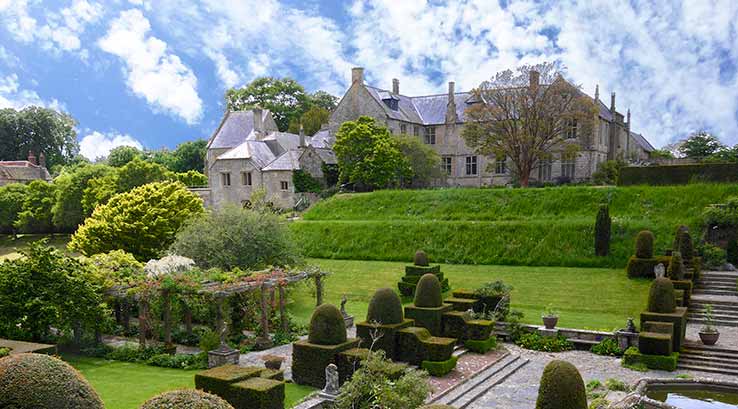 view of mapperton manor from across the large gardens