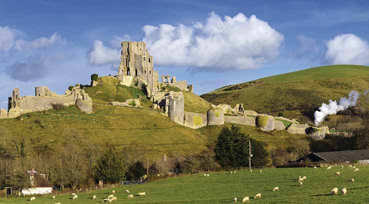 historic corfe castle and walls 
