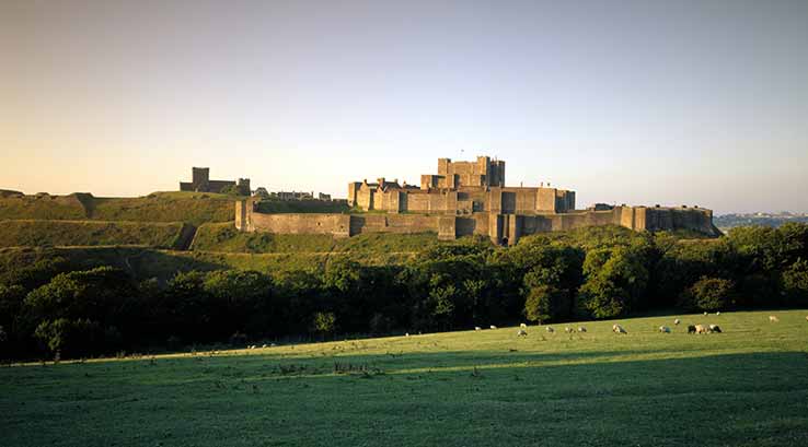 A view of Dover Castle from across a field
