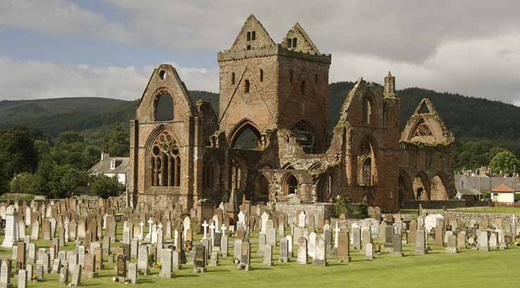 The gravestones at Sweetheart Abbey in Scotland