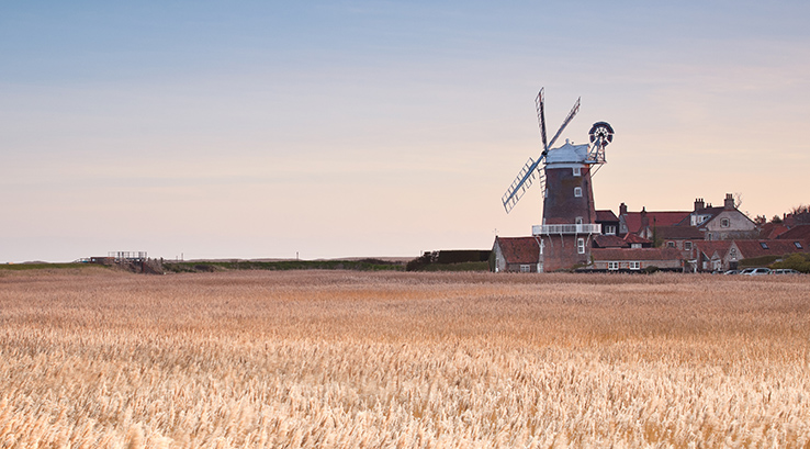 Cley Windmill across a field