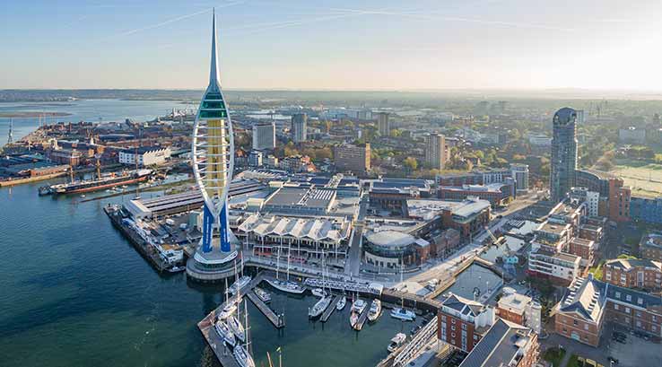 aerial view of The Spinnaker Tower