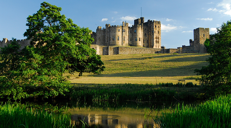 A view across the river of Alnwick Castle, Northumberland