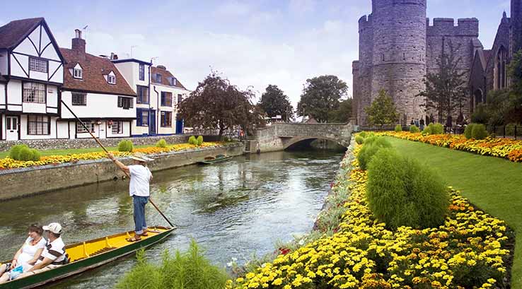 a punting boat on a river through Canterbury